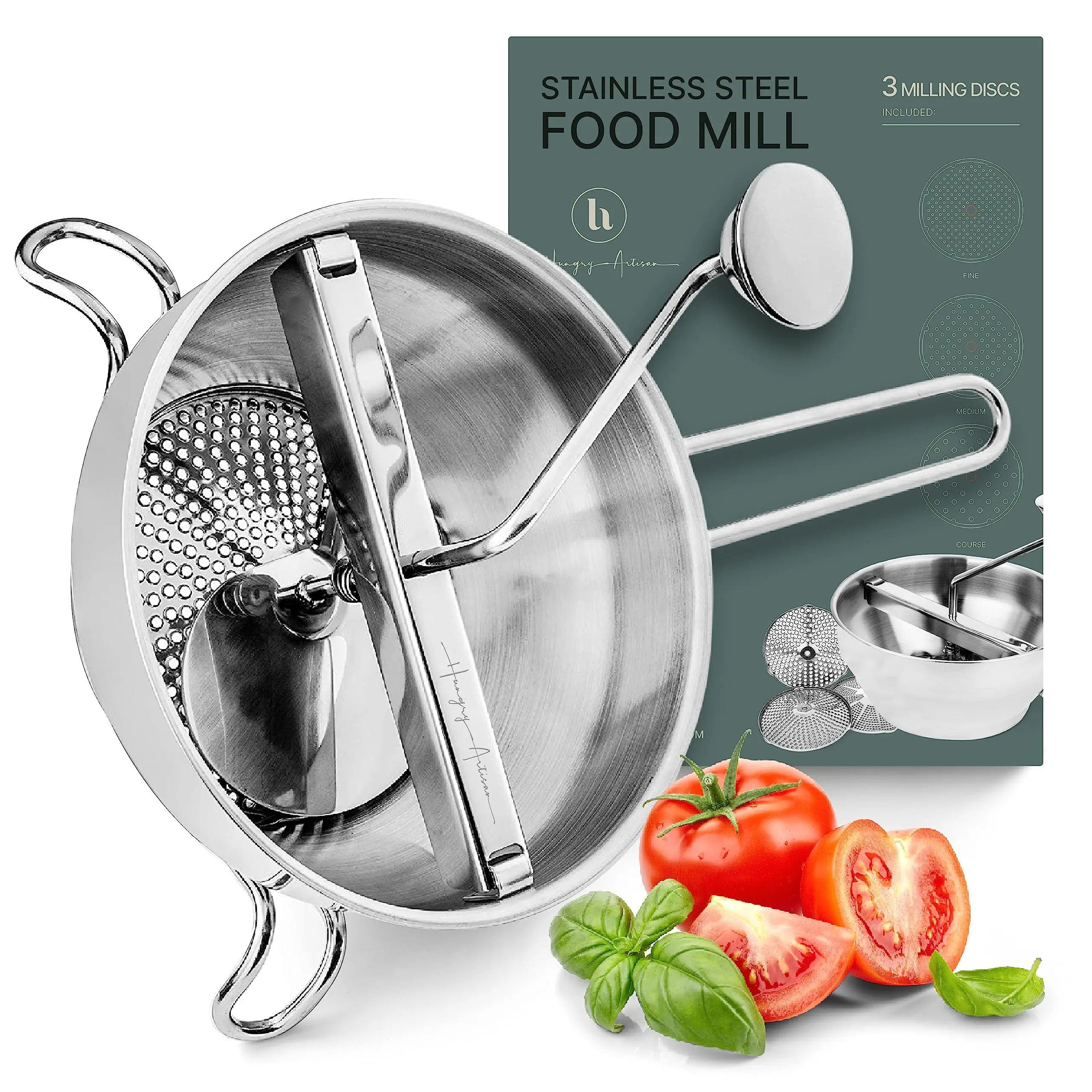 

Stainless Steel Food Mill Includes 3 Grinding Discs Manual Food Mill for Tomato Sauce Applesauce Mashed Potatoes Jam Baby Food