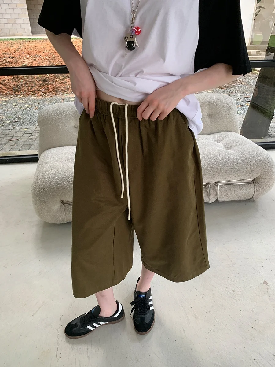 

Женские повседневные широкие брюки DKZ, укороченные, свободные, универсальные, летние, новые, с завышенной талией, прямые, в стиле «труба»