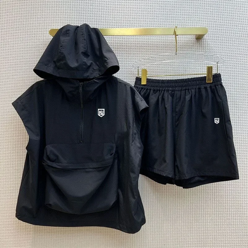 Summer Sleeveless Top and Padded Waist Shorts 2 Piece Set Golf Clothing Men's and Women's Big Pocket Sleeveless Golf Sports Suit
