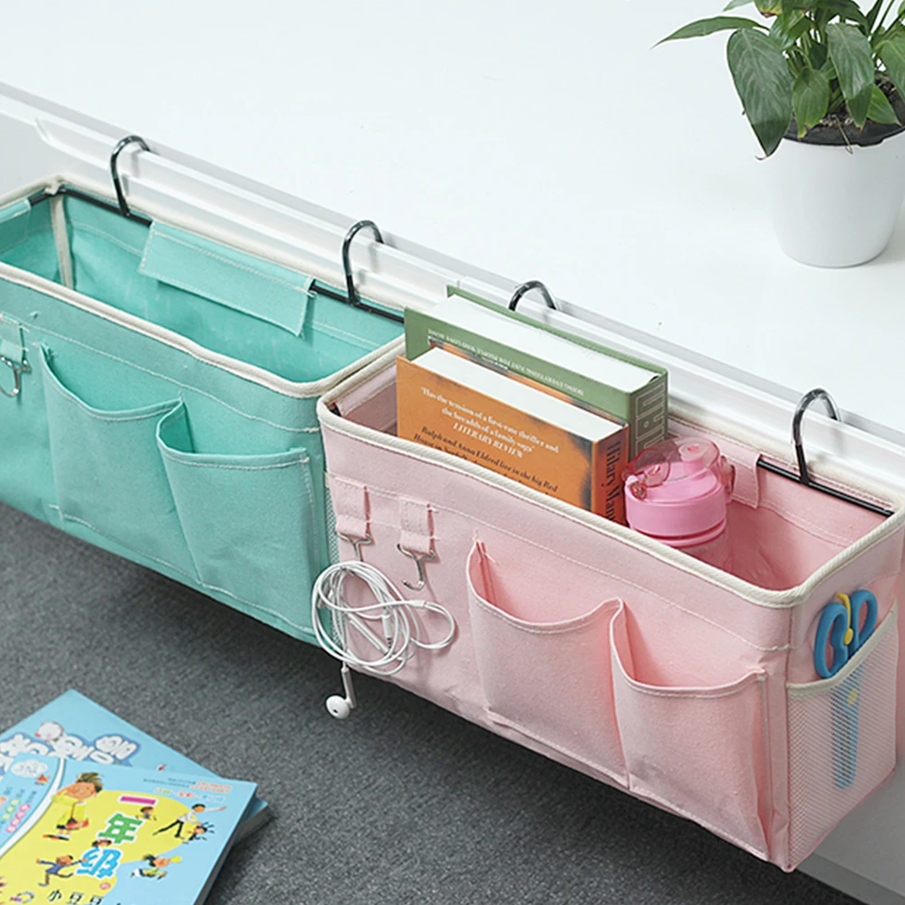

1 pc Bedside Hanging Organizer Storage Basket For Books Magazines Cosmetics Bedroom Closet Wall Mount Light Blue