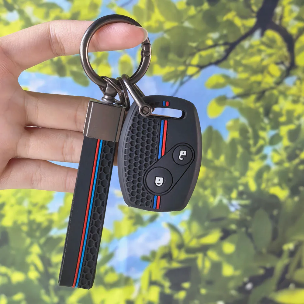 Non-Slip Honey Grain Remote Key Case With Keychain For Honda Civic Accord CRV Jazz HRV 2 Button Car Key Caps