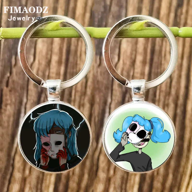 Sally Face Mask Cosplay Keychain Bag Pendant Punk Fashion Anime Figure Poster Glass Handmade Metal Key Chain Holder Game Jewelry