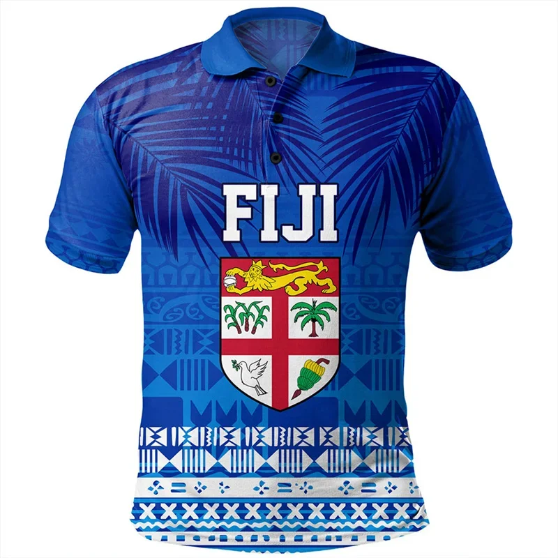 Harajuku 3D Fiji Rigby Flag Printing Polo Shirt For Men BULA Fiji Pride Graphic Polo Shirts Fashion Cool Clothing Tops Polos