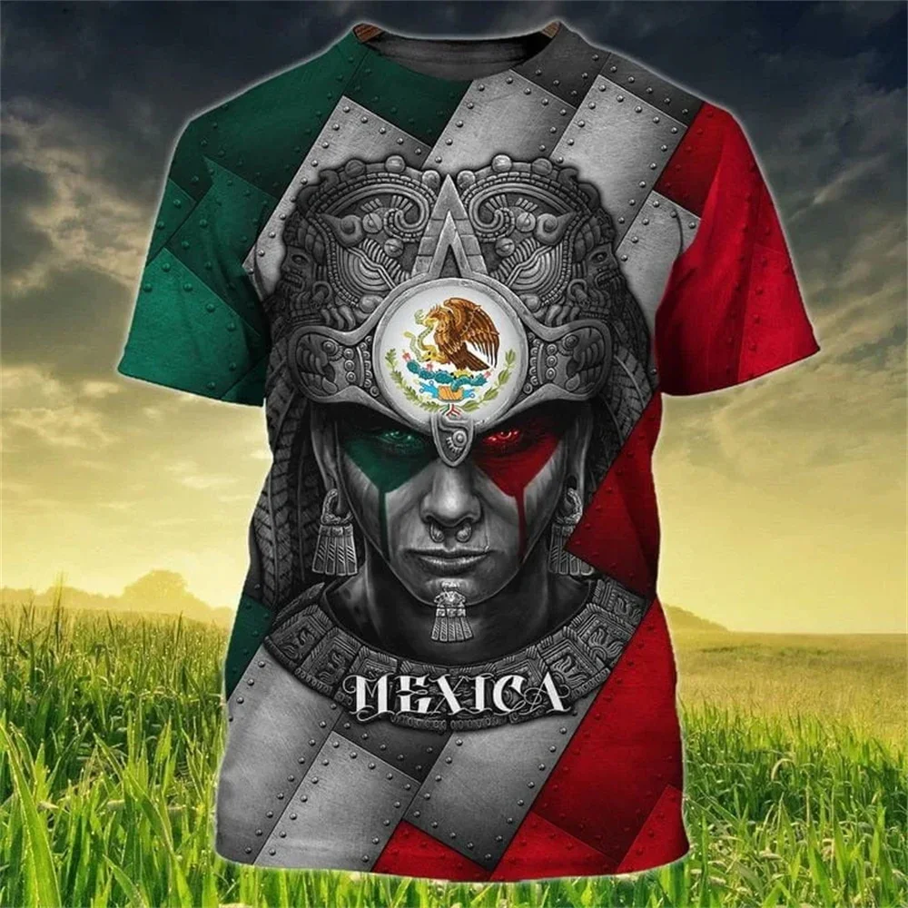 Mexico National Flag Print Men T Shirt Fashion 3D Eagle Pattern Short Sleeve Oversized T-shirt Casual O-neck Tee Sports Clothing