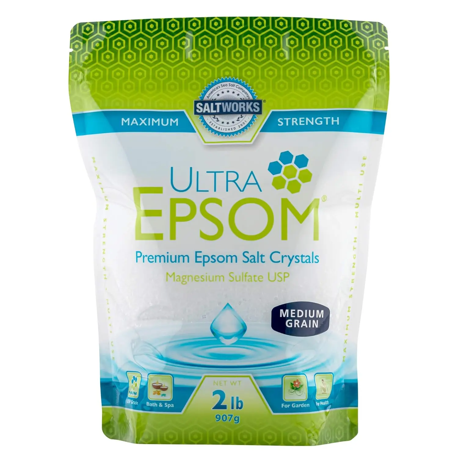 

Ультра-соли для ванн Epsom Premium, среднего помола, 2-фунтовый пакет для снятия мышечной боли и ножных ванн