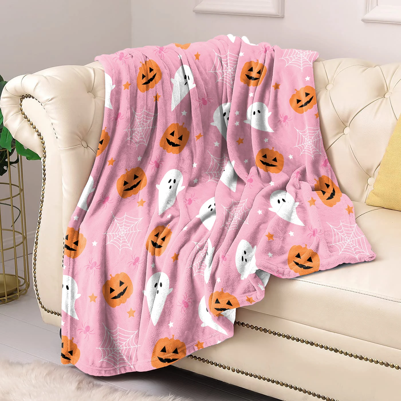 Halloween Pink Ghost Blanket Homegoods 2-Sided Printed Holiday Gifts Winter Warm Soft Flannel Throw Balnkets Bedsqread Bedding