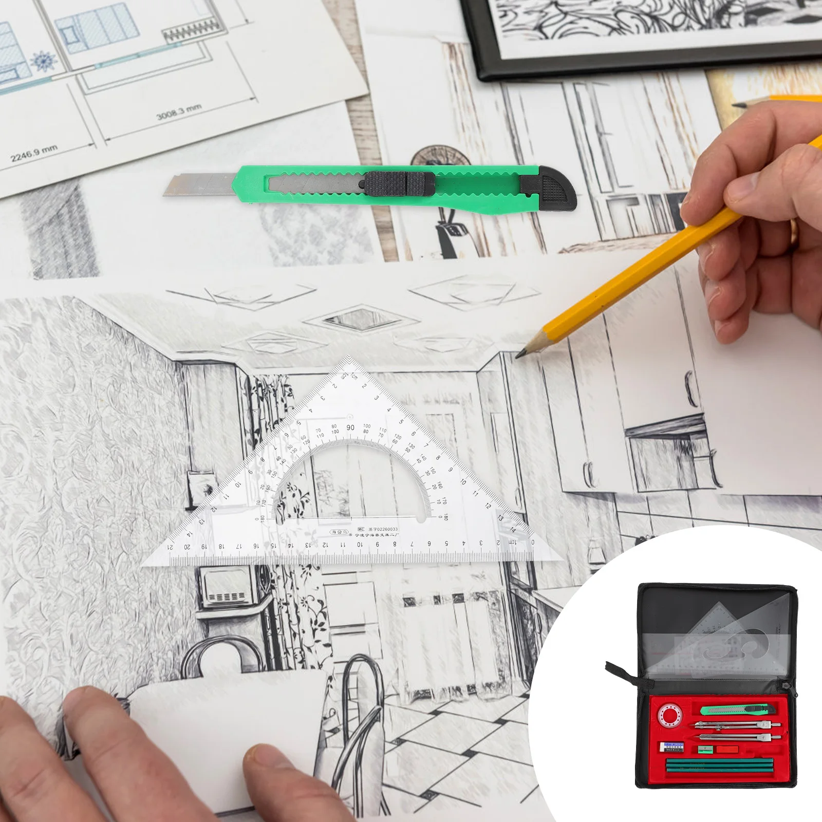 

1 Set Professional Drafting Kit For Student Engineer Architect Drawing Tools Storage Box Multifunctional Engineering