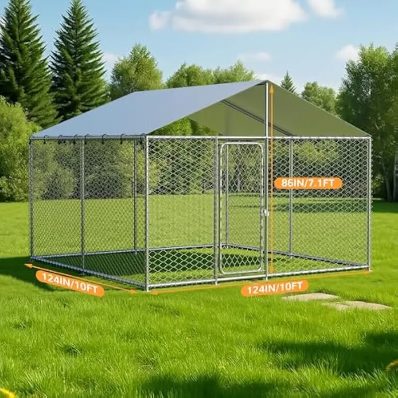 10x10 ft Heavy-Duty Galvanized Steel Outdoor Enclosure with Removable UV-Resistant Oxford Cover — Rectangular 124x124x87 in Weat
