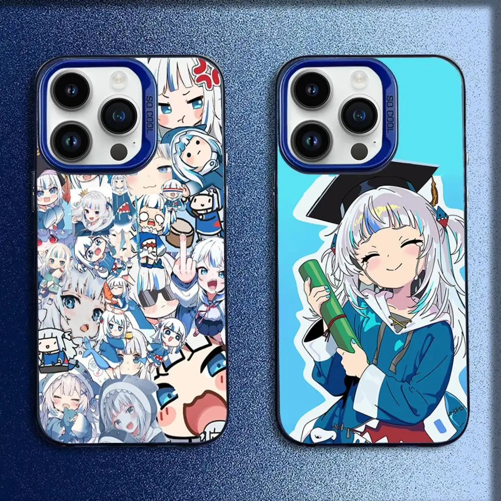 

Cartoon Lovely G-Gawr Gura Phone Case For iPhone 16,15,14,13,12,11,Mini,Pro,E,MAX Blue Candy Matte Shockproof Cover