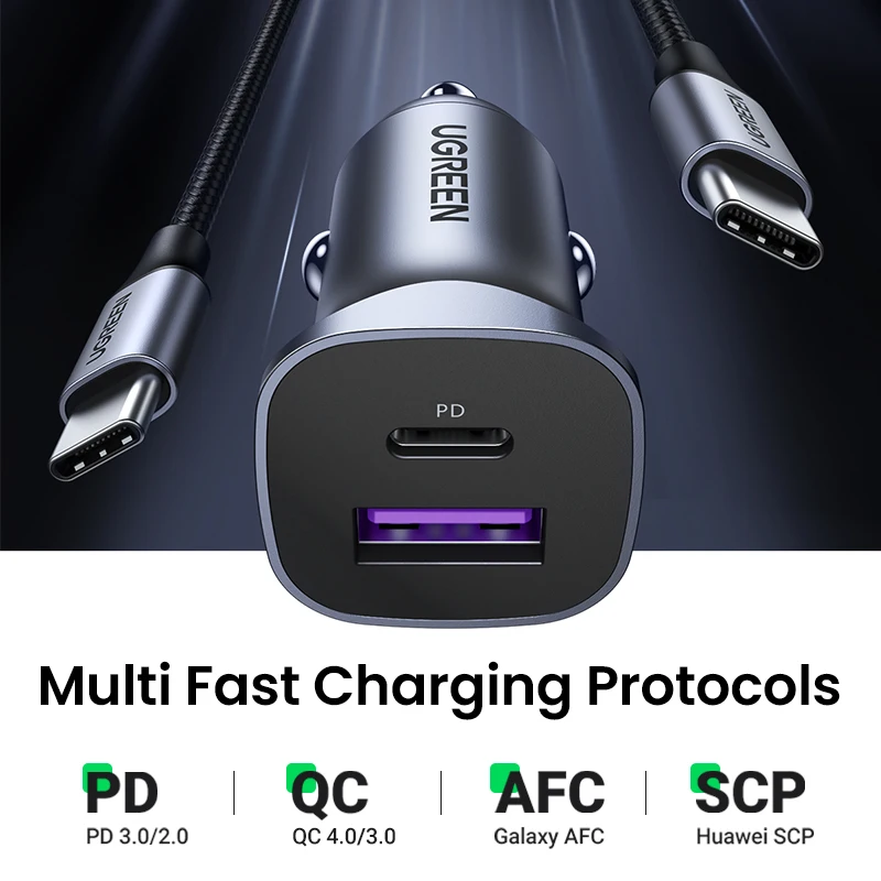 UGREEN 30W Car Charger USB Type C Fast Charger QC4.0 3.0 PD 20W Quick Charging for iPhone 13 12 Pro Xiaomi Mobile Phone Charger