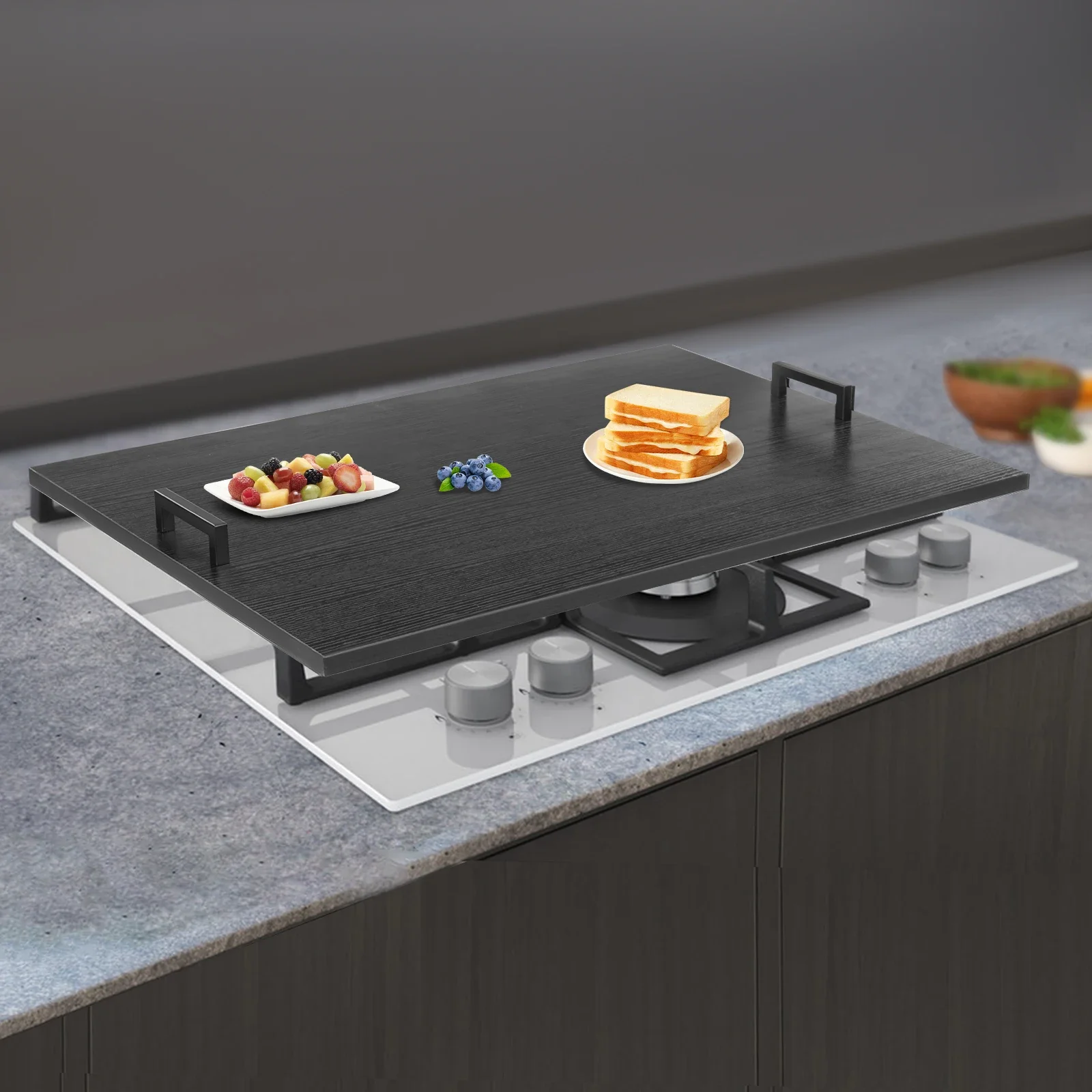 

Черная верхняя крышка плиты с ручками, варочная панель, прямоугольная крышка плиты, многофункциональная кухонная разделочная доска и бар для завтрака
