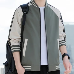 Men's Clothing Cardigan Striped Pockets Contrast Color Zipper Lantern Long Sleeve Coats Fashionable Casual Spring Autumn Tops