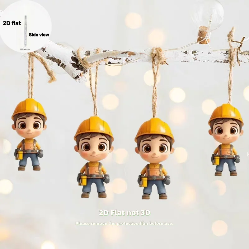 Cute Engineer Boy Keychain 2D Flat Acrylic Worker Theme Ornament Car Bag Party Decor couple Friends students Professionals Gifts