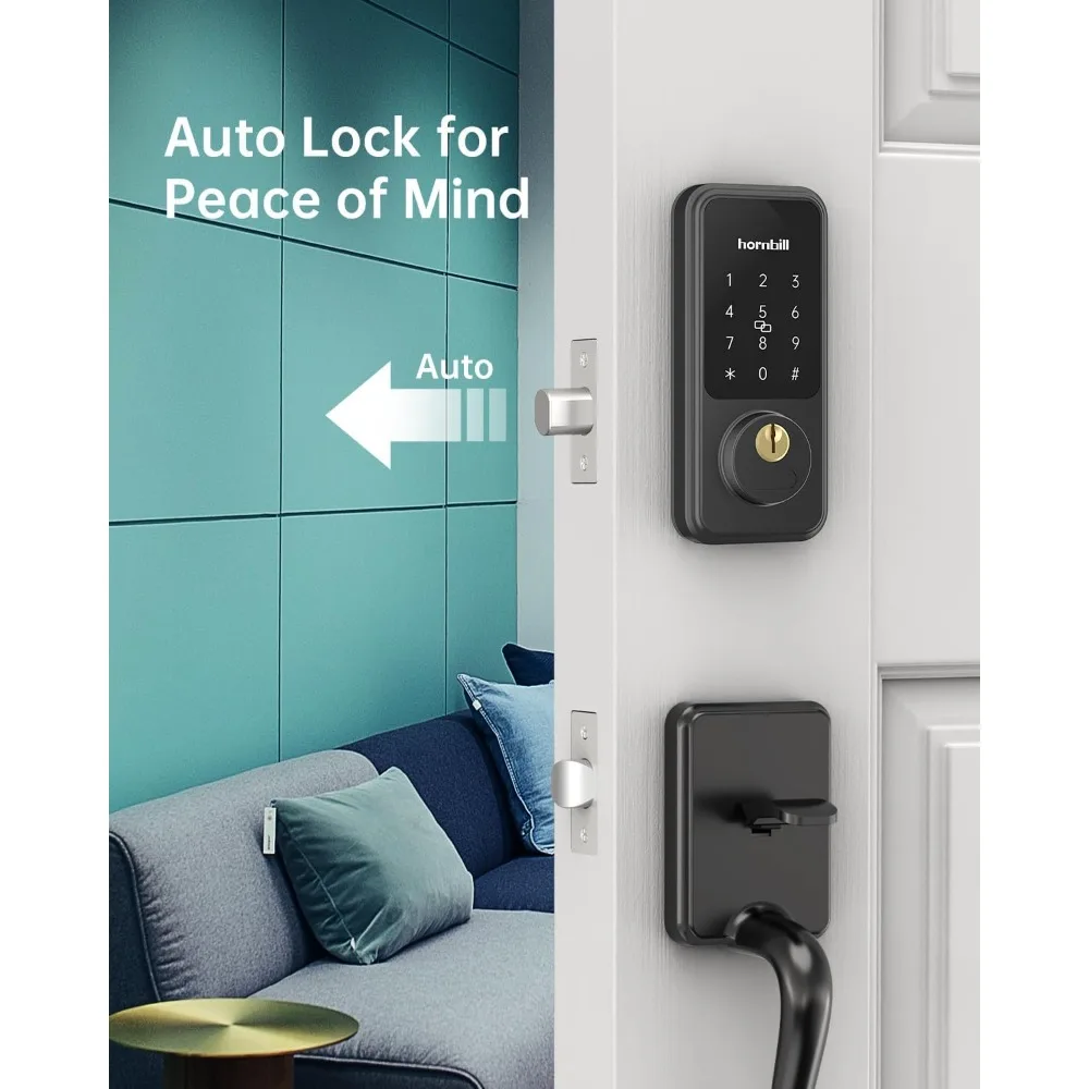 Front Door Lock Keyless Entry: Hornbill Smart Front Door Handle Sets, Electronic Keypad Smart Deadbolt with Handles, Digital Tou