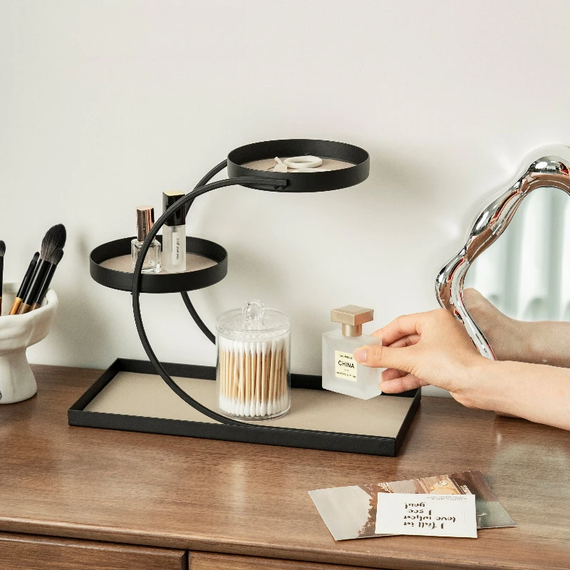 Nordic Steel Storage Rack Curved Multi Layer Desktop Organizer Cosmetic Display Stand for Vanity Perfume and Jewelry Holder