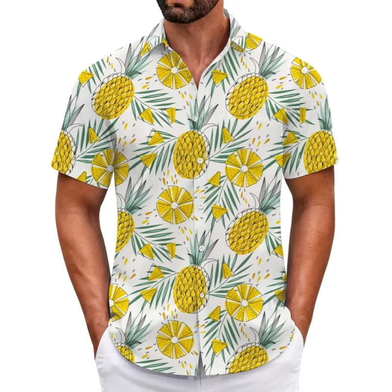 Men's Summer Seaside Vacation Hawaiian Flower Shirt Plus Size Loose Fit Quick Drying Beach Casual Short Sleeve Floral Shirt