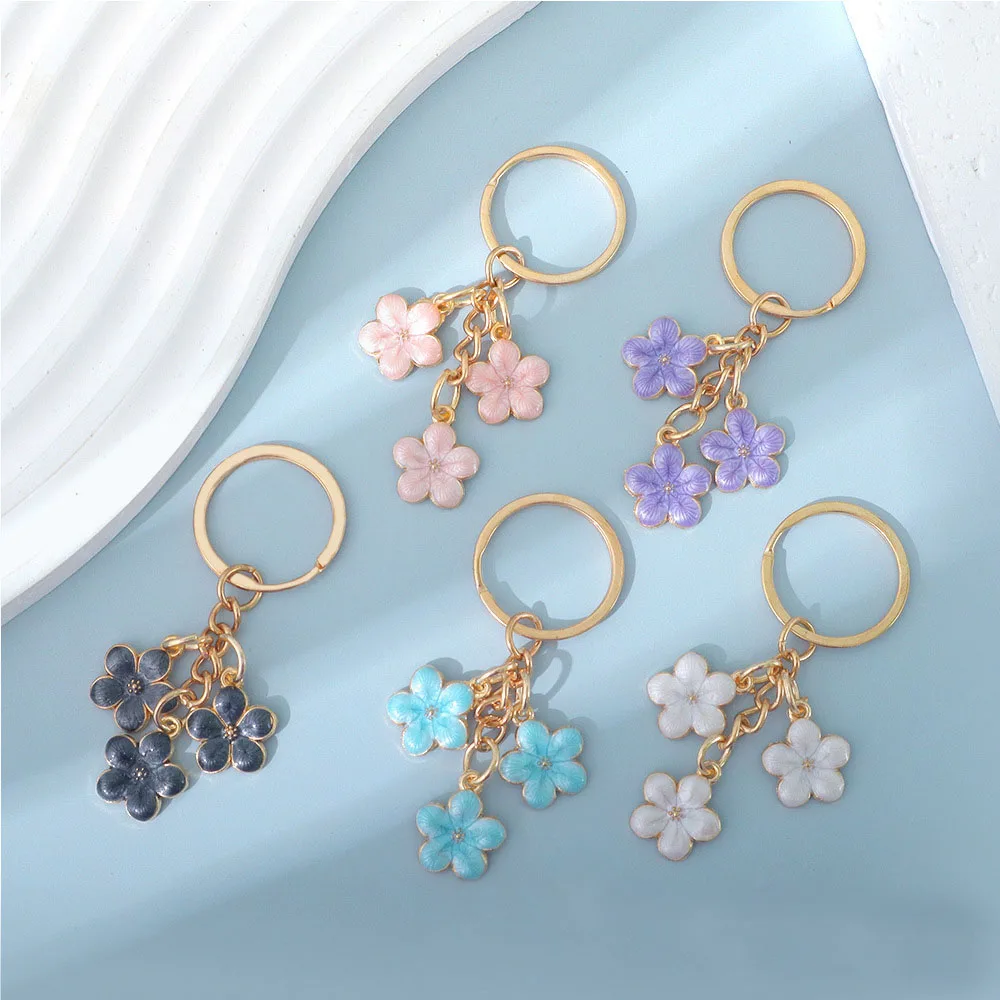 Cute Plant Keychain Sakura Flower Key Ring Enamel Key Chains For Women Girls Handbag Accessorie Car Keys DIY Sweet Jewelry Gifts image 2