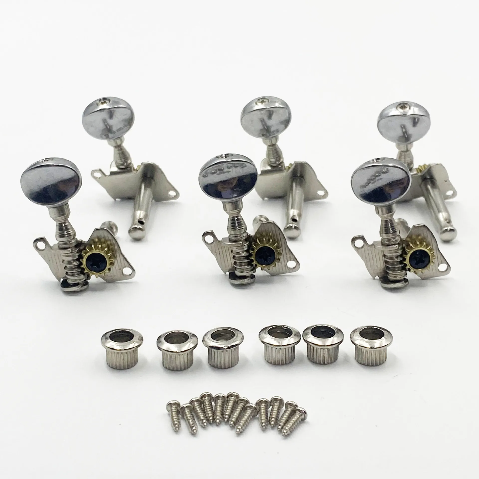 Acoustic Guitar Open Gear Tuners Small Round Head Tuning Pegs Diagonal Pattern Long Shaft Machine Head Chrome Plated String Pegs