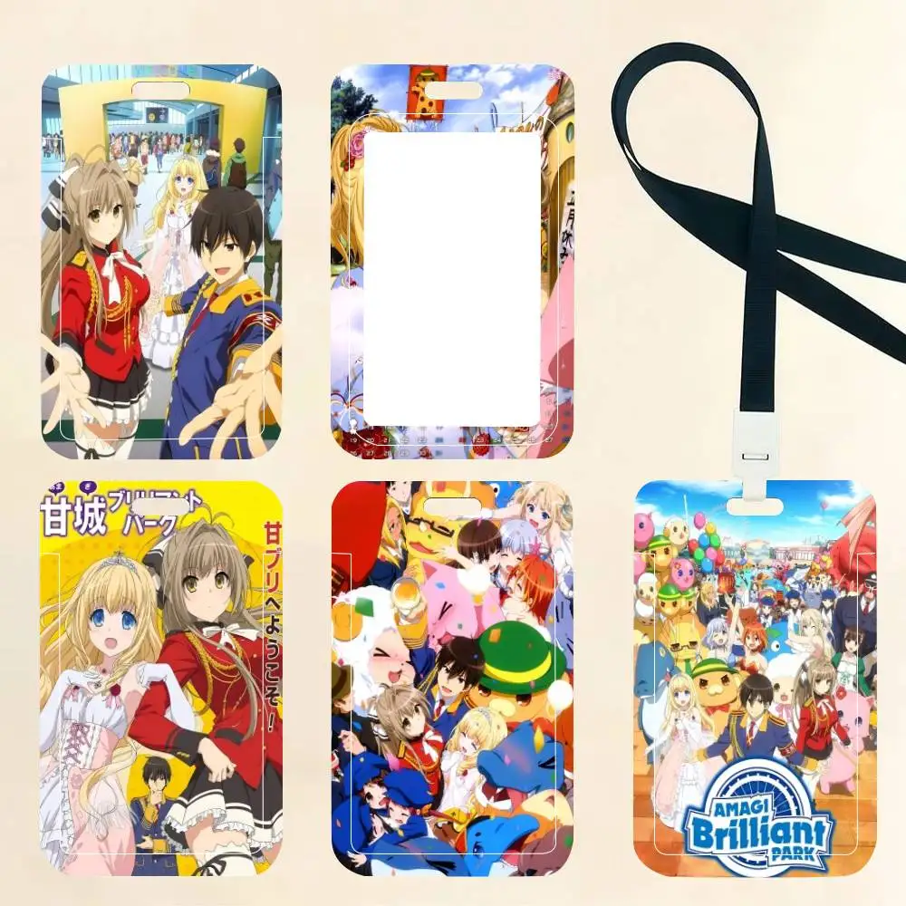 Amagi Brilliant Park Anime ID Card Holder Neck Strap Pendant Door Badge Holder Lanyards Keychain Work Credential Case Gift