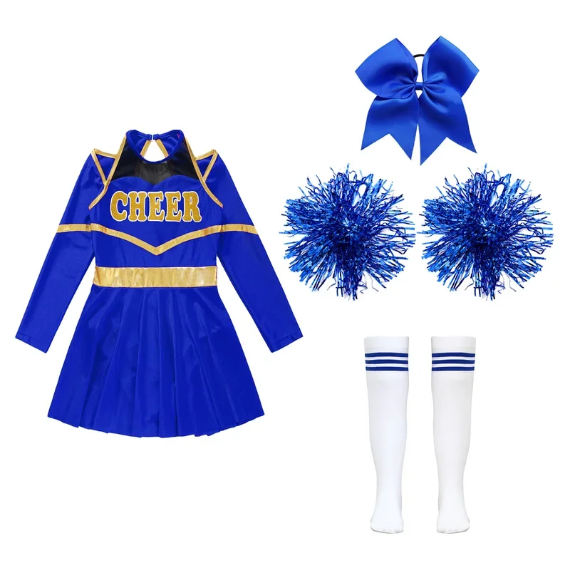 Kinder Mädchen Cheerleading Tanz Outfits Langarm Trikot Kleid Halloween Cheer Leaders Uniform Karneval Performance Kostüme