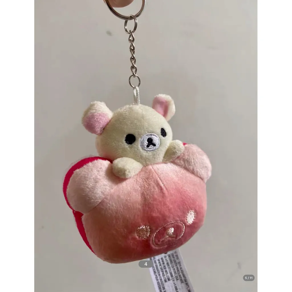 Cute Rilakkuma Bakery Series Korilakkuma Bear Bread Pink Mascot Plush Stuffed Keychain Bag Keyholder Keyring Pendant Toy Doll