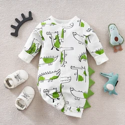 Baby Clothes Cute Cartoon Crocodile 3d Full Printed Cotton Soft 0-18 Boys And Girls Spring And Autumn Long Sleeved Baby Jumpsuit