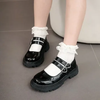 Meninas sapatos de couro para festa de casamento brilhante fosco crianças sapatos desempenho com amor grandes crianças princesa mary jane sapatos 2024