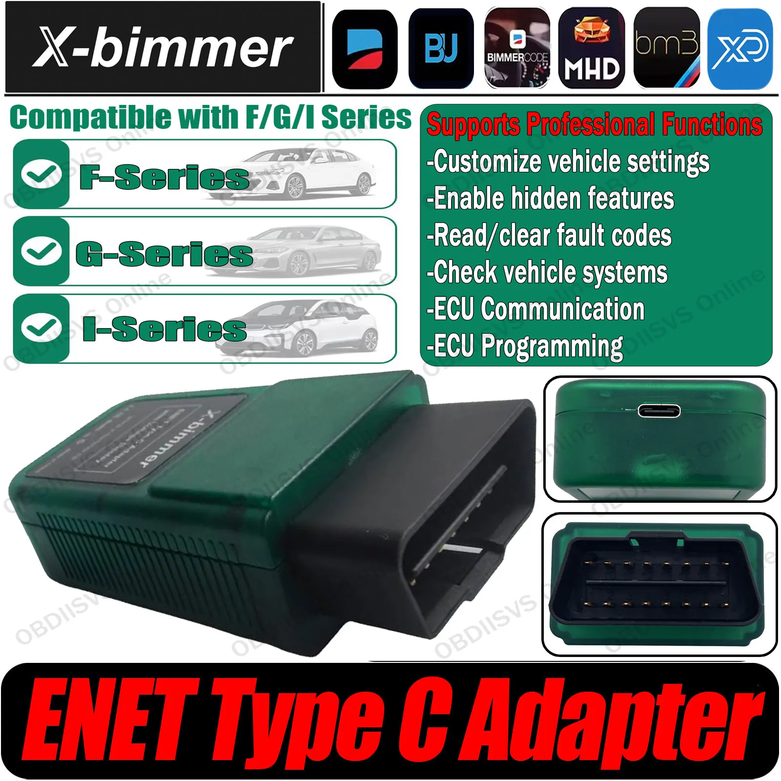 ENET Type C Adapter For BMW F/G/I/Mini Series Automobile Diagnostic Tool for Xdelete/BimmerCode/BimmerLink/MHD/Bootmod3 Software