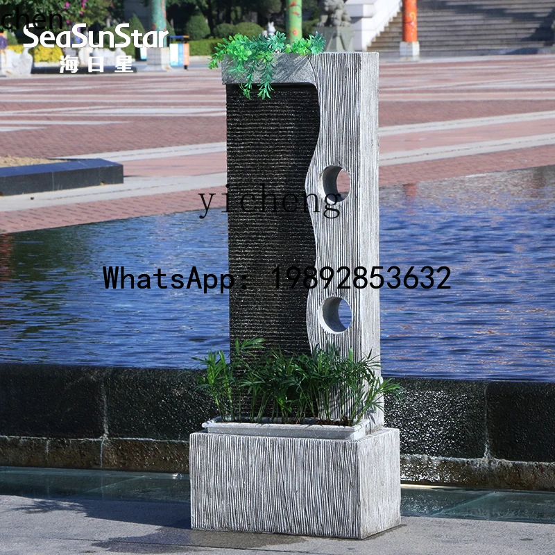 HT  Feng Shui Ornament Home Lucky Water LED Living Room Flower Planting Floor Creative Night Scene Decoration