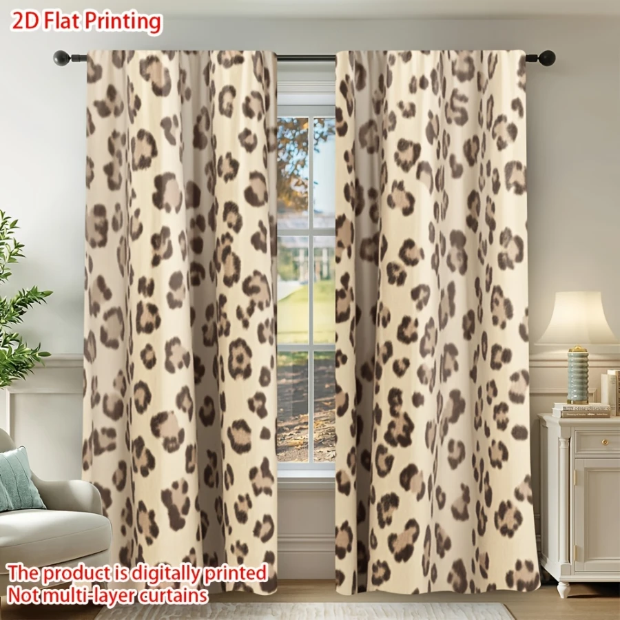 2PCS Digital Printed Curtains, Warm Gold Leopard Pattern, Artistic Pattern Window Drapes for Living Room Bedroom Decor