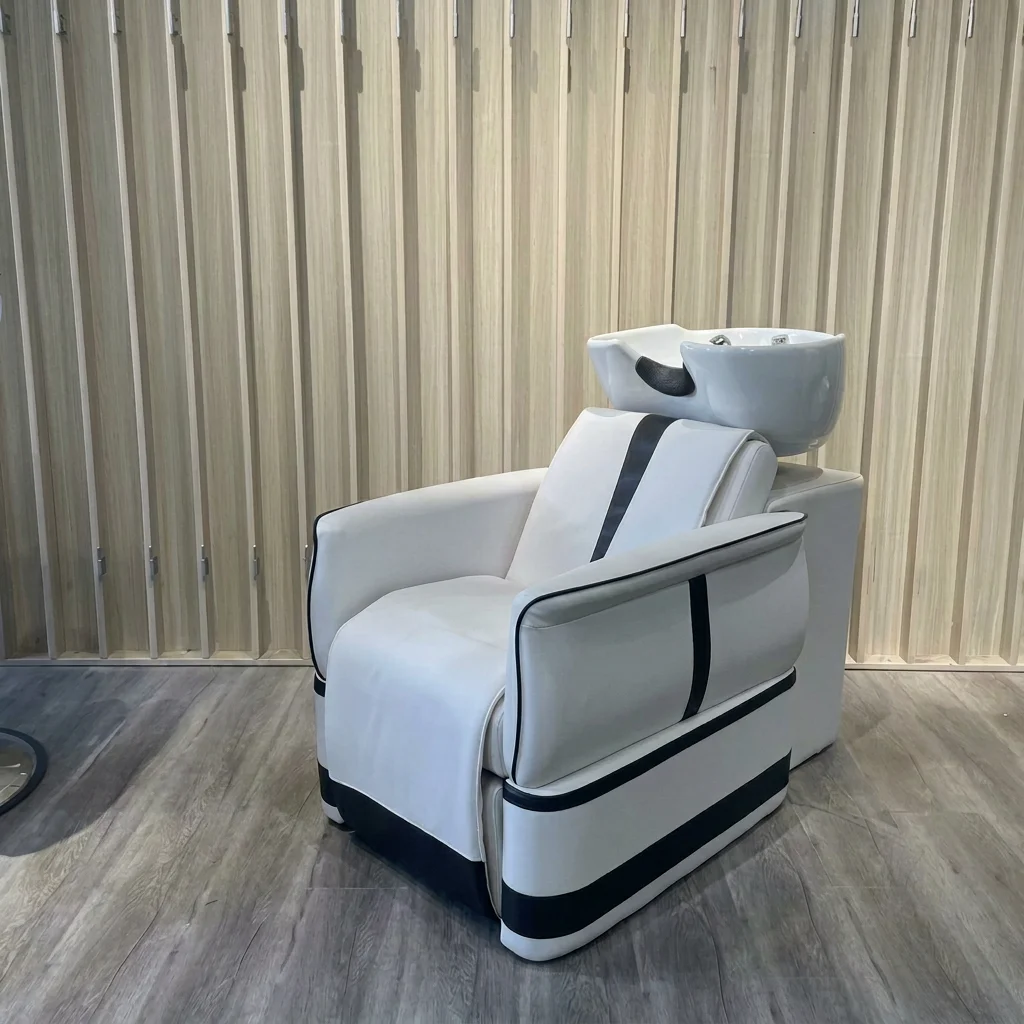 

&c Modern Leather Shampoo Chair with Ceramic Basin Salon Furniture for Commercial Use