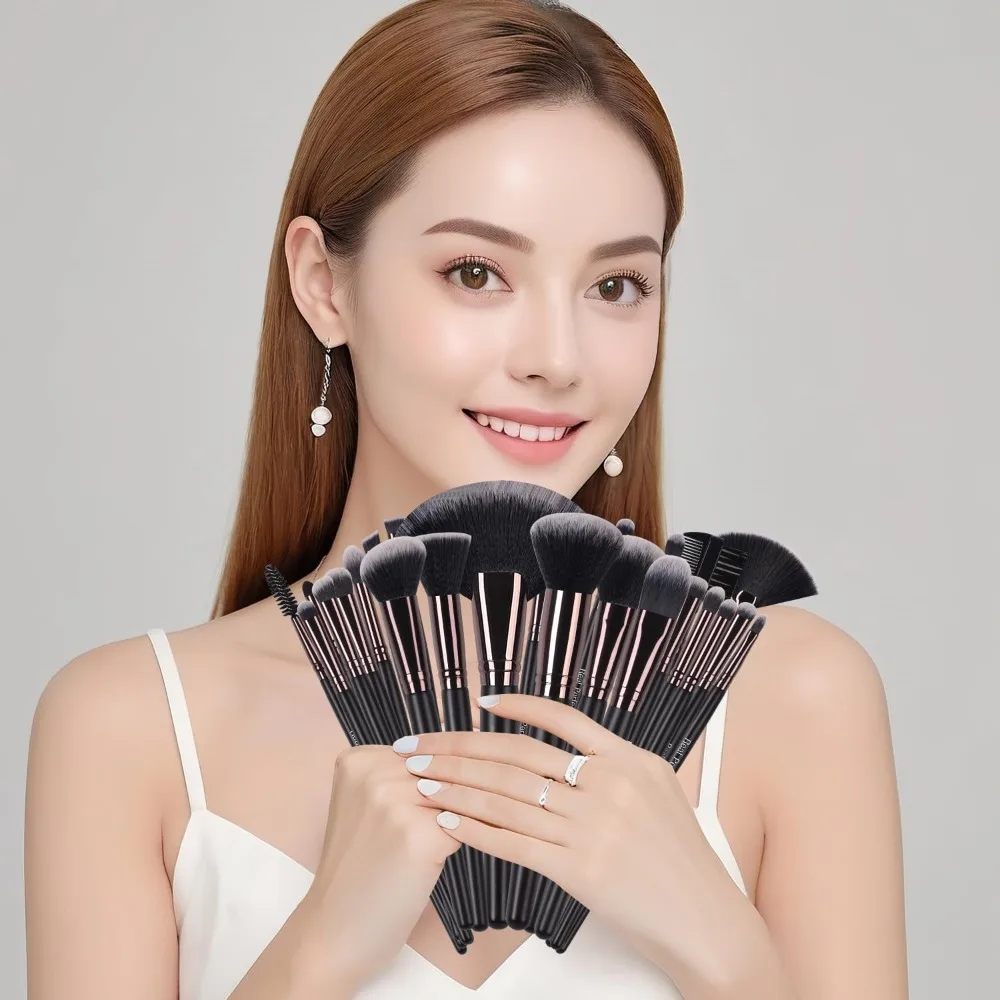 메이크업 브러쉬 24종 세트 프리미엄 인조모 파우더 파운데이션 컨투어 블러셔 컨실러 아이섀도우 블렌딩 라이너 마크