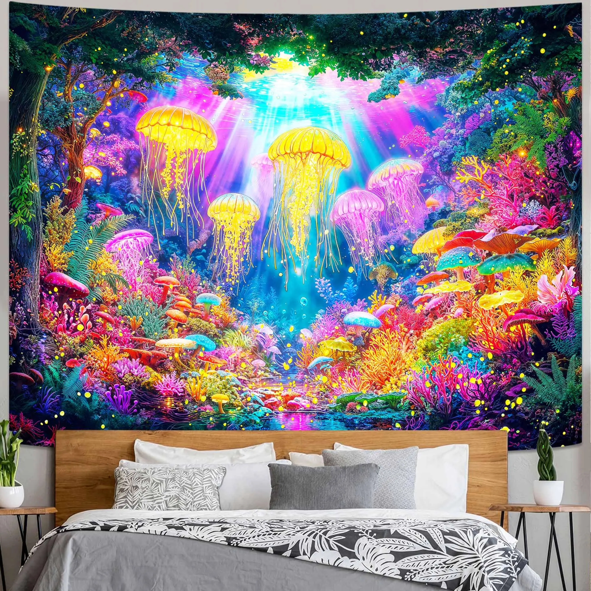 Jellyfish Tapestry Psychedelic Underwater Ocean Wall Hanging Fantasy Tapestry for Bedroom Living Room College Dorm Home Decor