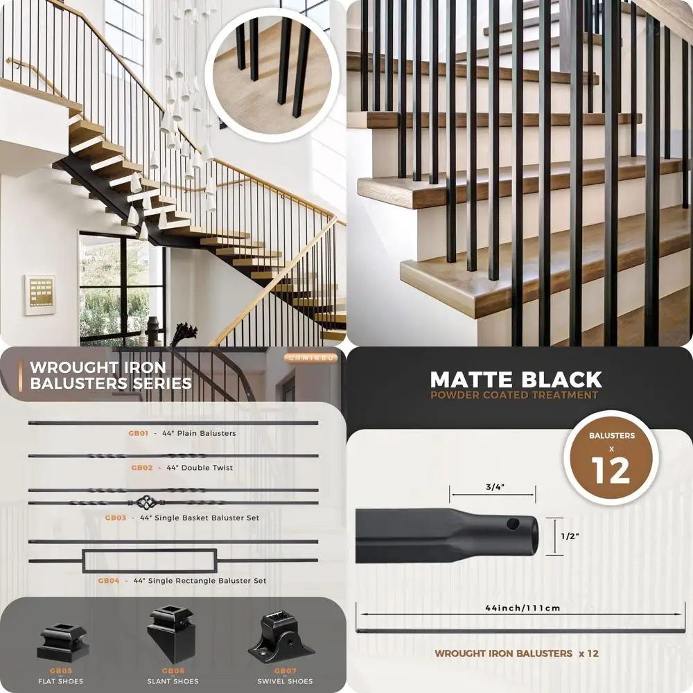 Conjunto de 12 balaústres de deck de ferro, 44 polegadas de altura, design simples