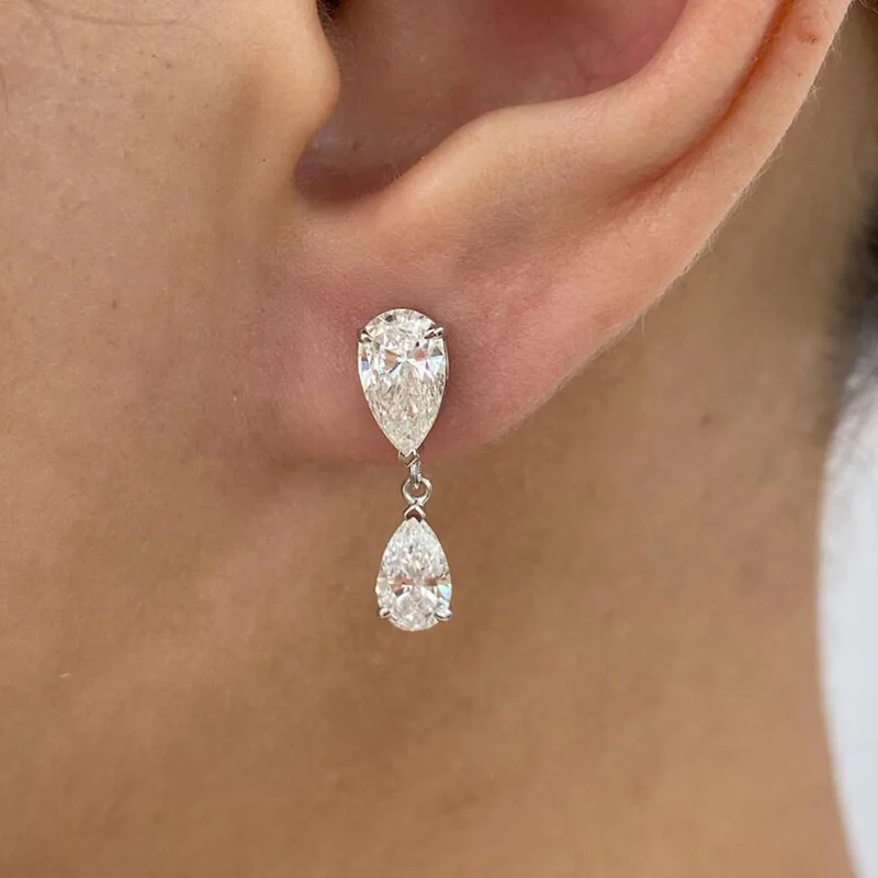 Solid 14K White Gold Pear Cut 2.3ctw DEF/VS VVS Lab Created Diamond Drop Earrings Pear Diamond Earrings Festival Gift NO IGI