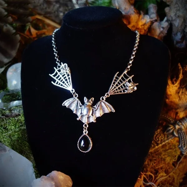 Diablo gótico mago adoración pagano Vintage murciélago telaraña vampiro colgante estrangulador collar regalo de mujer Nueva joyería