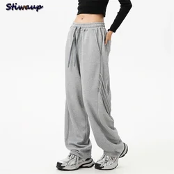 Women's Y2k Sports Pants Female Casual Cool Feeling Outdoor Knitted Breathable Sweatpants Women Drawstring Grey Woman Trousers