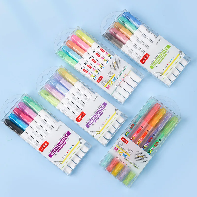 

5 Pcs/Colors Double-Head Highlighters - Quick-Drying - For Meeting Marking & School Note-Taking - Office & School Supplies.