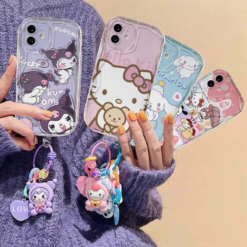 Cartoon Hello Kitty Kuromi Pendant Case For Huawei Honor 90 Lite 20 50 SE Nova 5T 11 7 9 10 P30 P40 Mate 30 40 Pro Phone Cover