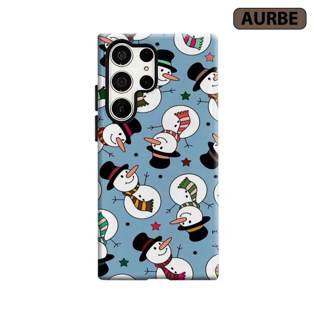 Aurbe Phone Case For Samsung Galaxy S26 S25 S24 S23 Ultra Plus HD Hard Festive Snowman Cheer Double Layer Film Cover