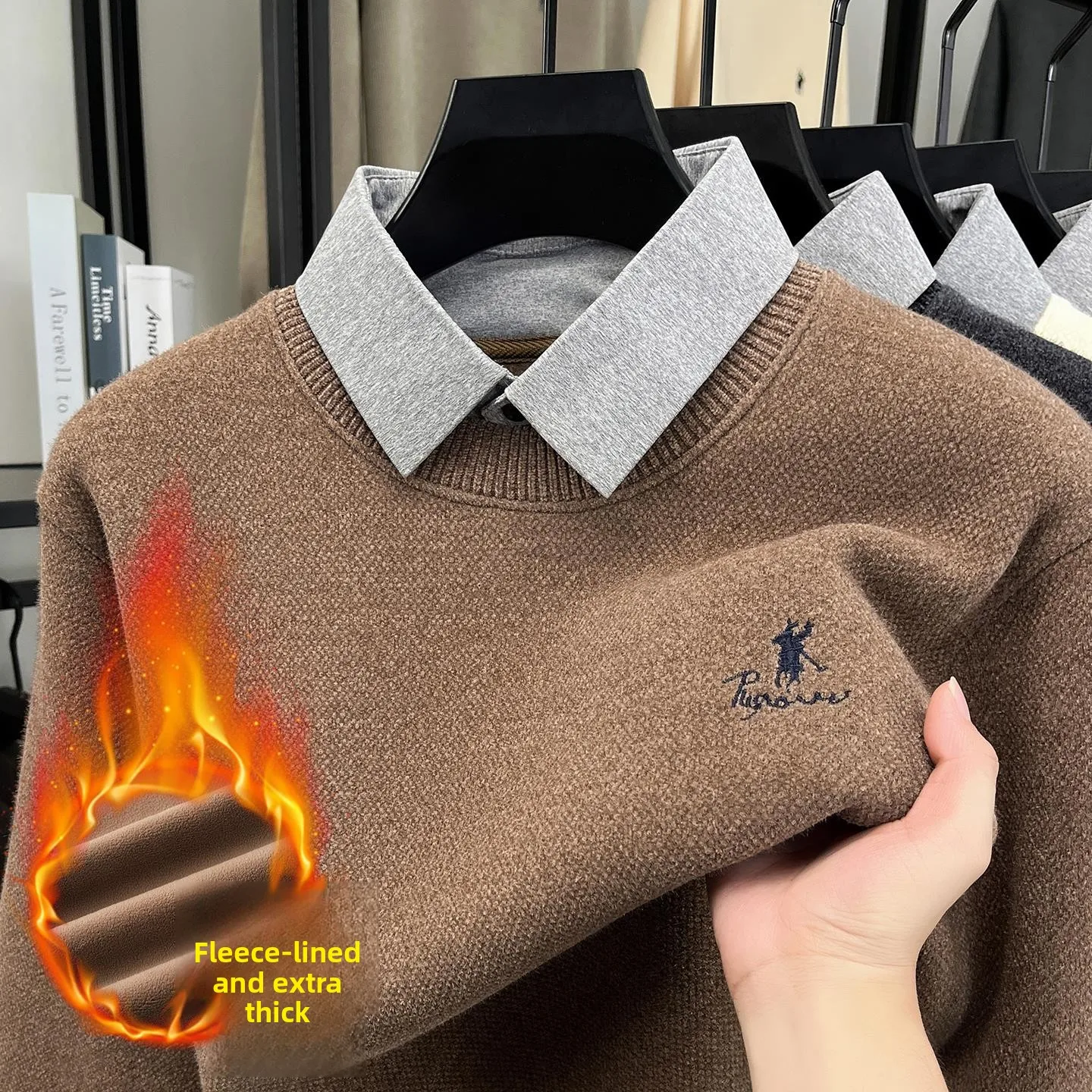 

Мужской свитер с воротником-стойкой, зимний, теплый, вязаный, шерстяной, цельный, вельветовый, повседневный, прямого кроя, длинный...