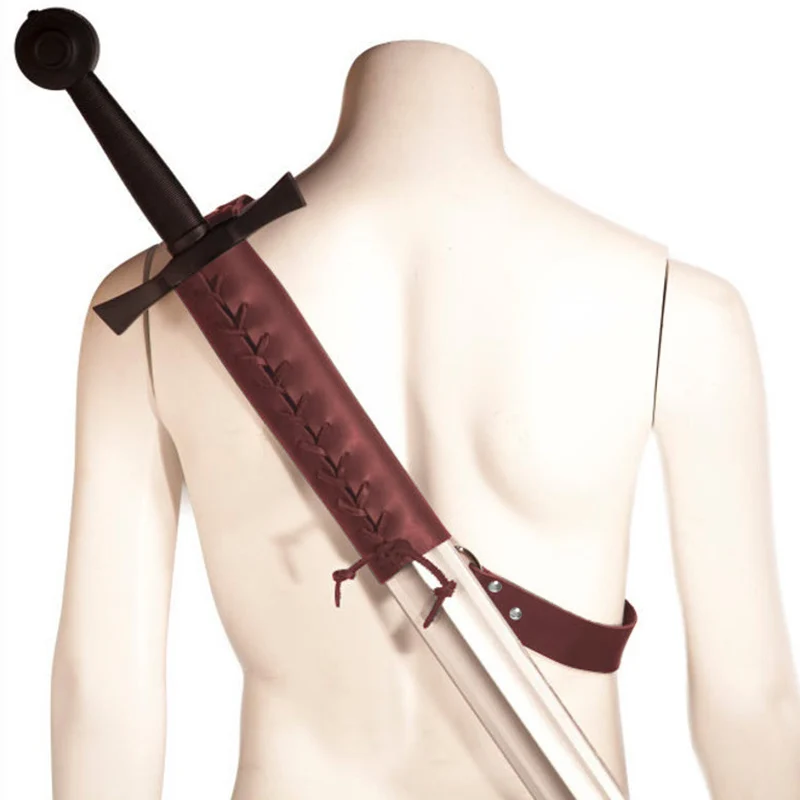 Medieval PU Leather Sword Sheath Scabbard Holder Viking Knight Pirate Cosplay Costume Shoulder Back Longsword Holster Frog LARP view 5