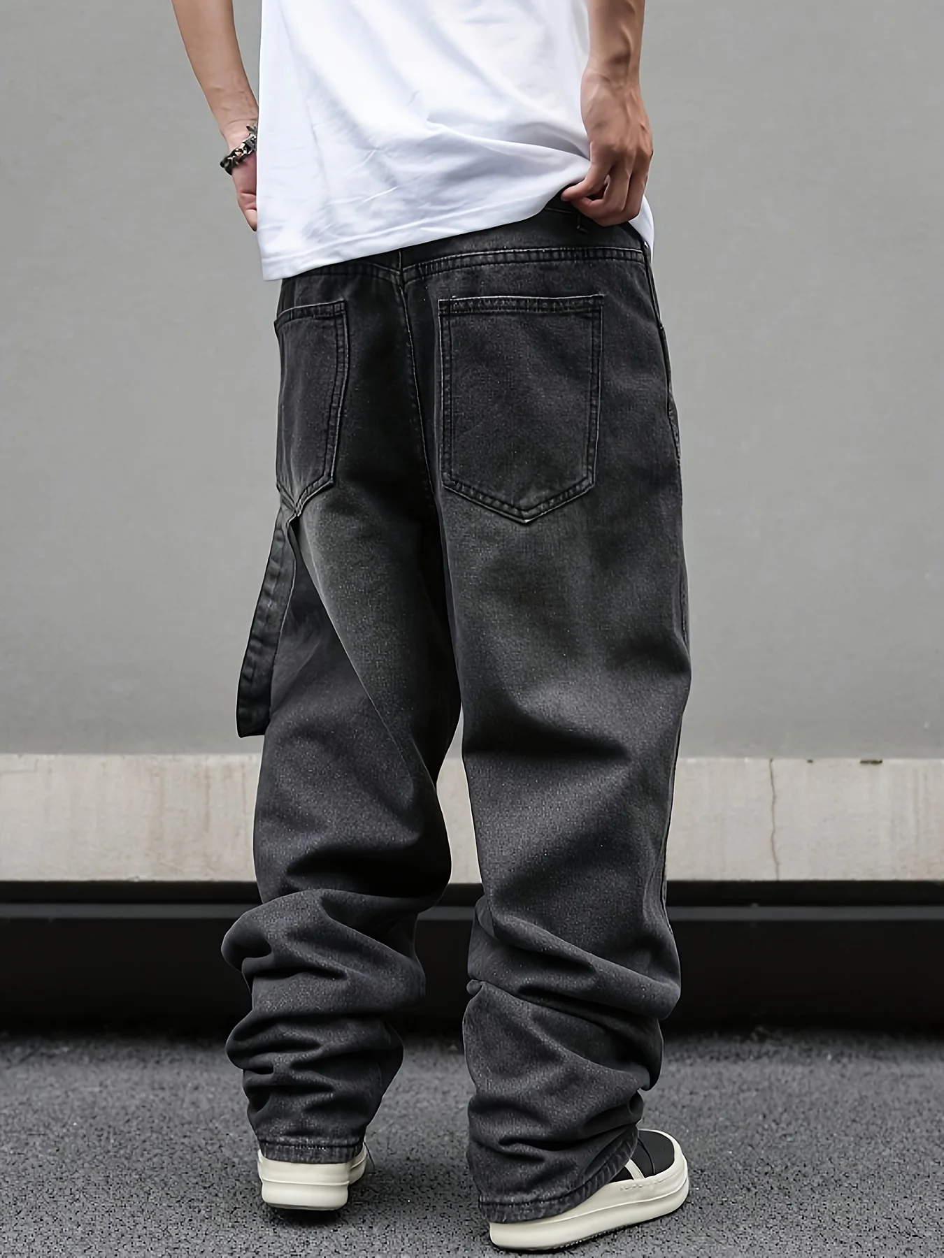 High street American Vibe pleated design micro flared jeans men's loose straight leg hanging wide leg pants men - Image 2