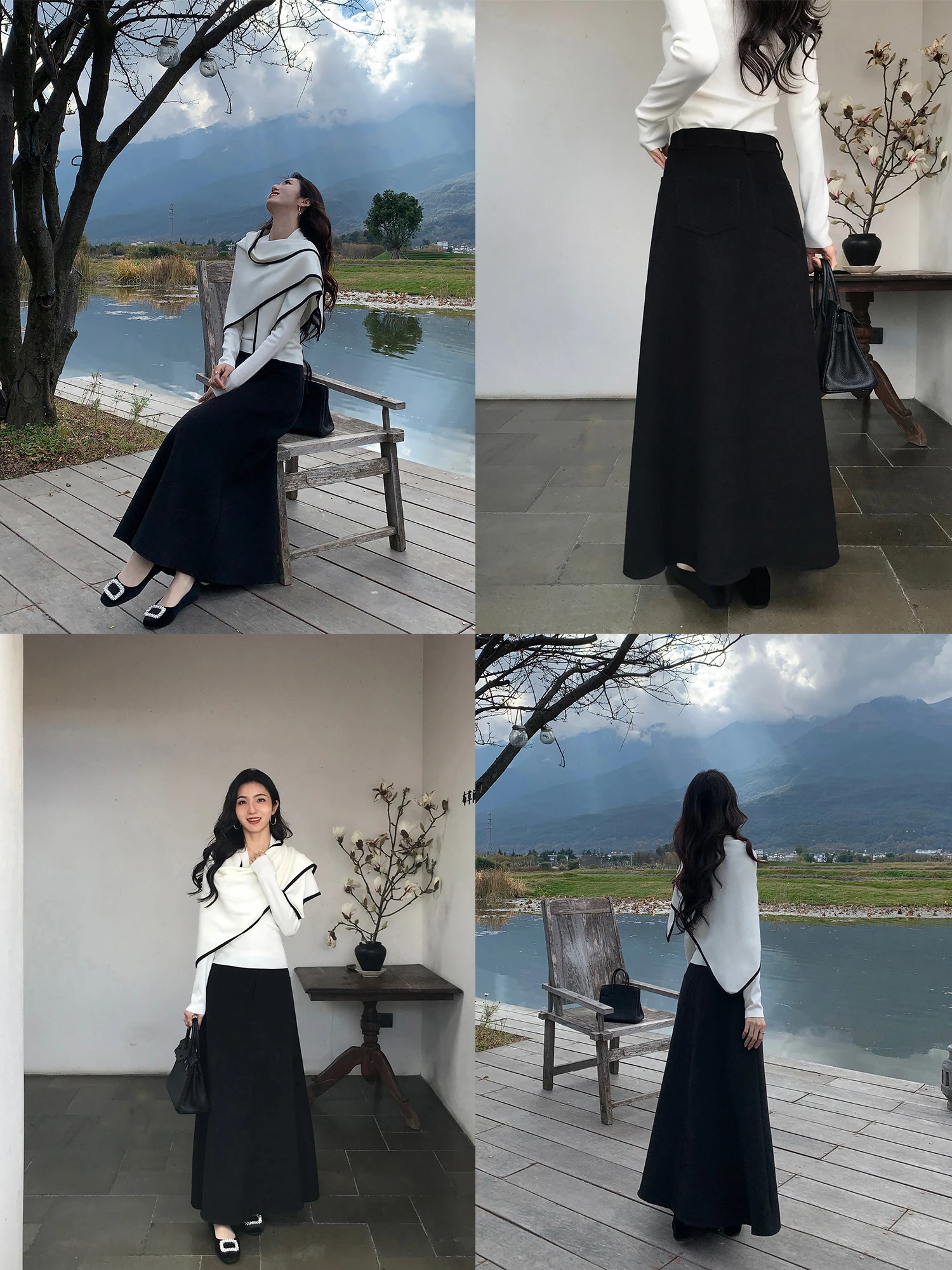 

Ele Bla A-Line Midi Skirt Women's Loose Fitting Vintage Sle Ci Commute Casual Wear Polyester Blend Stand Fit