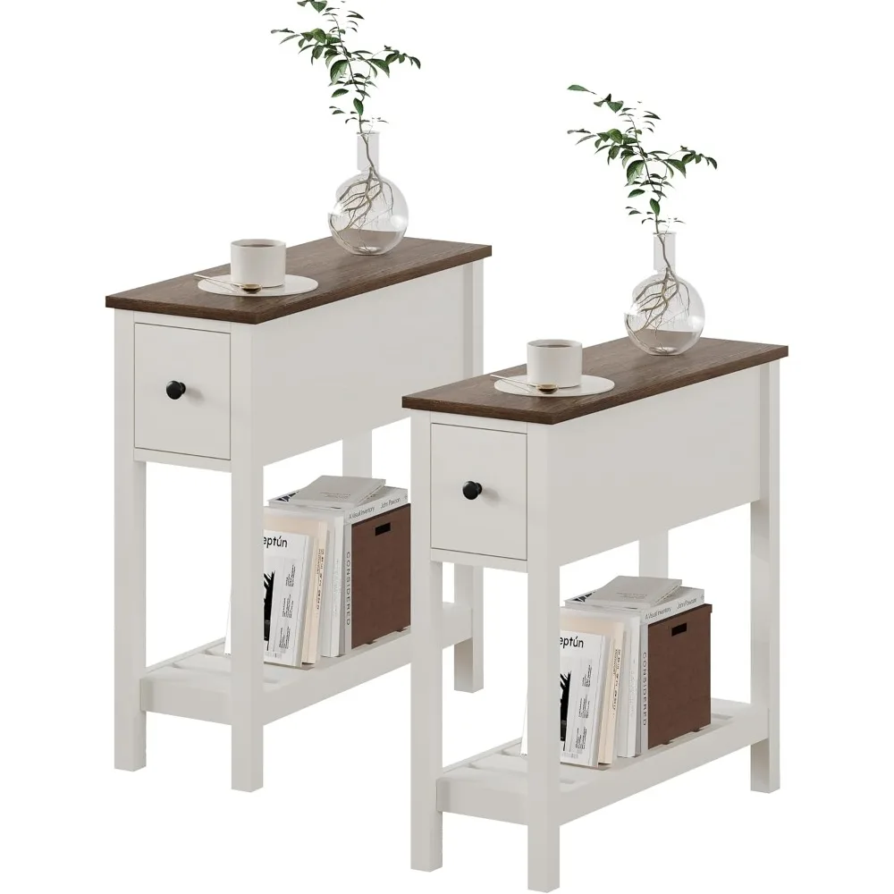 

Narrow End Table, Small Side Table for Small Spaces, Slim End Table with Drawer, Narrow Nightstand Bedside Table for Li
