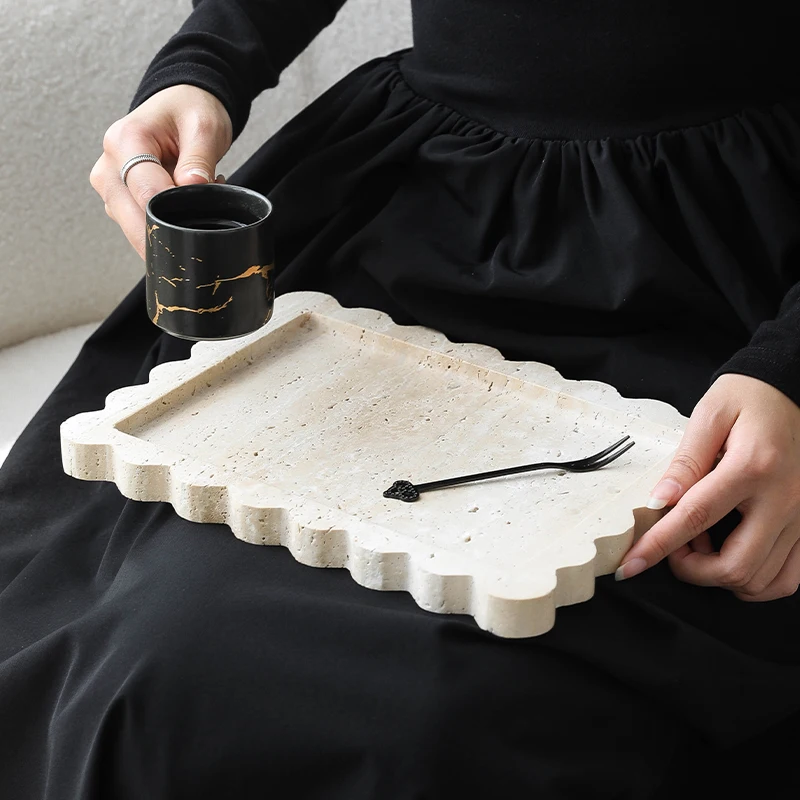 Wabi Sabi Style Natural Retro Yellow Hole Stone Tray Living Room Dining Table Desktop Storage Tray Artistic Ornaments Home Decor