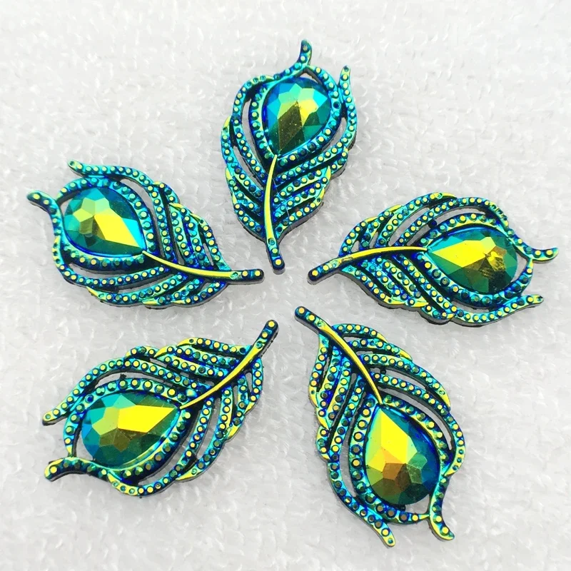 Bling 20pcs 20*38mm Cute AB Leaf &Phoenix down RhinestoneFlatback button Cabochon Appliques/Wedding Decoration Craft