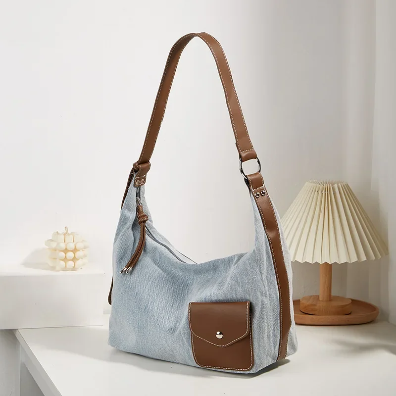 

Patchwork Women Shoulder Bag Trend Fashion Denim Handbags Female Designed Elegant Shoppers bags ladies big totes blue