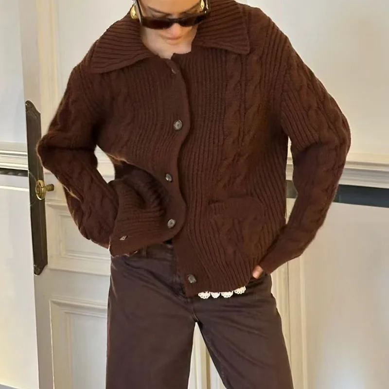 

Women's Lace Collar Knit Cardigan Stylish Casual Single-Breasted Cardigan High-Quality Wool Top 2026 Spring New Arrival Y2K