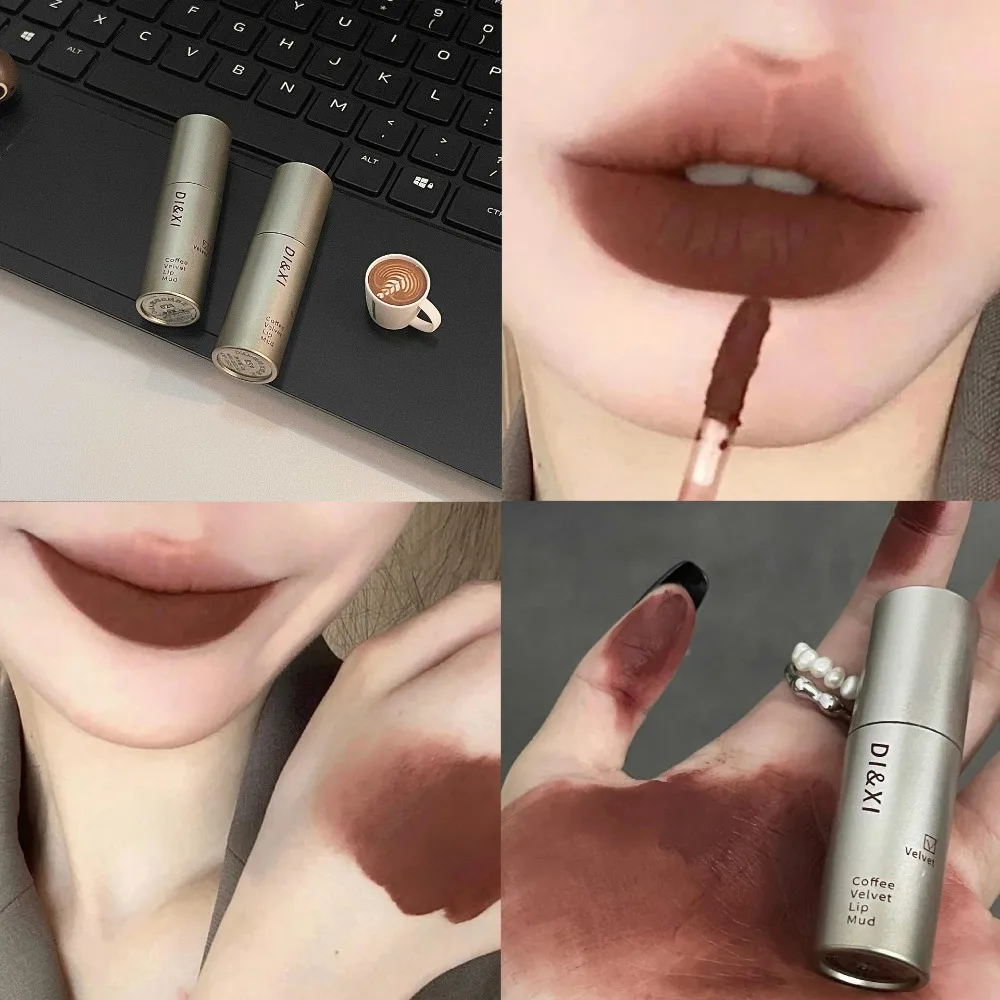 Copos antiaderentes marrom escuro fosco brilho labial nude lábios à prova dwaterproof água marrom lama batons portátil duradouro